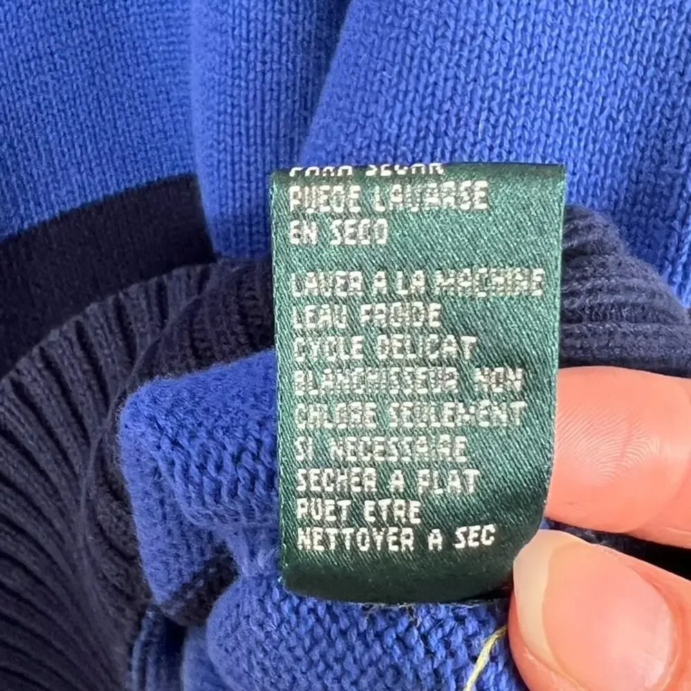 Ralph Lauren Sweater Men's Size S 1/4 Zip Cotton Blue Striped Embroidered Logo